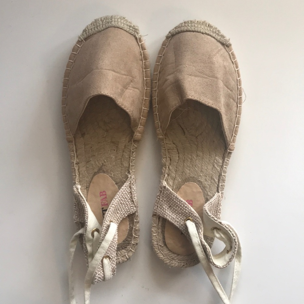 Beige lace up espadrilles